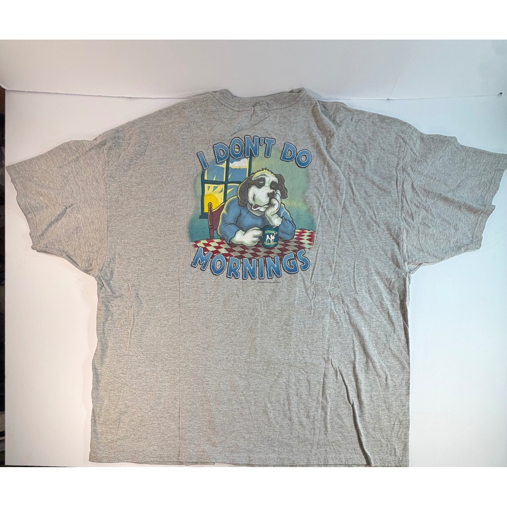 Vintage 2000 Big Dogs I Don't Do Mornings Graphic T-Shirt Gray Mens 3XL XXXL